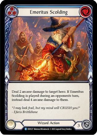 Emeritus Scolding (Blue) (EVR127) 1st Edition Rainbow Foil
